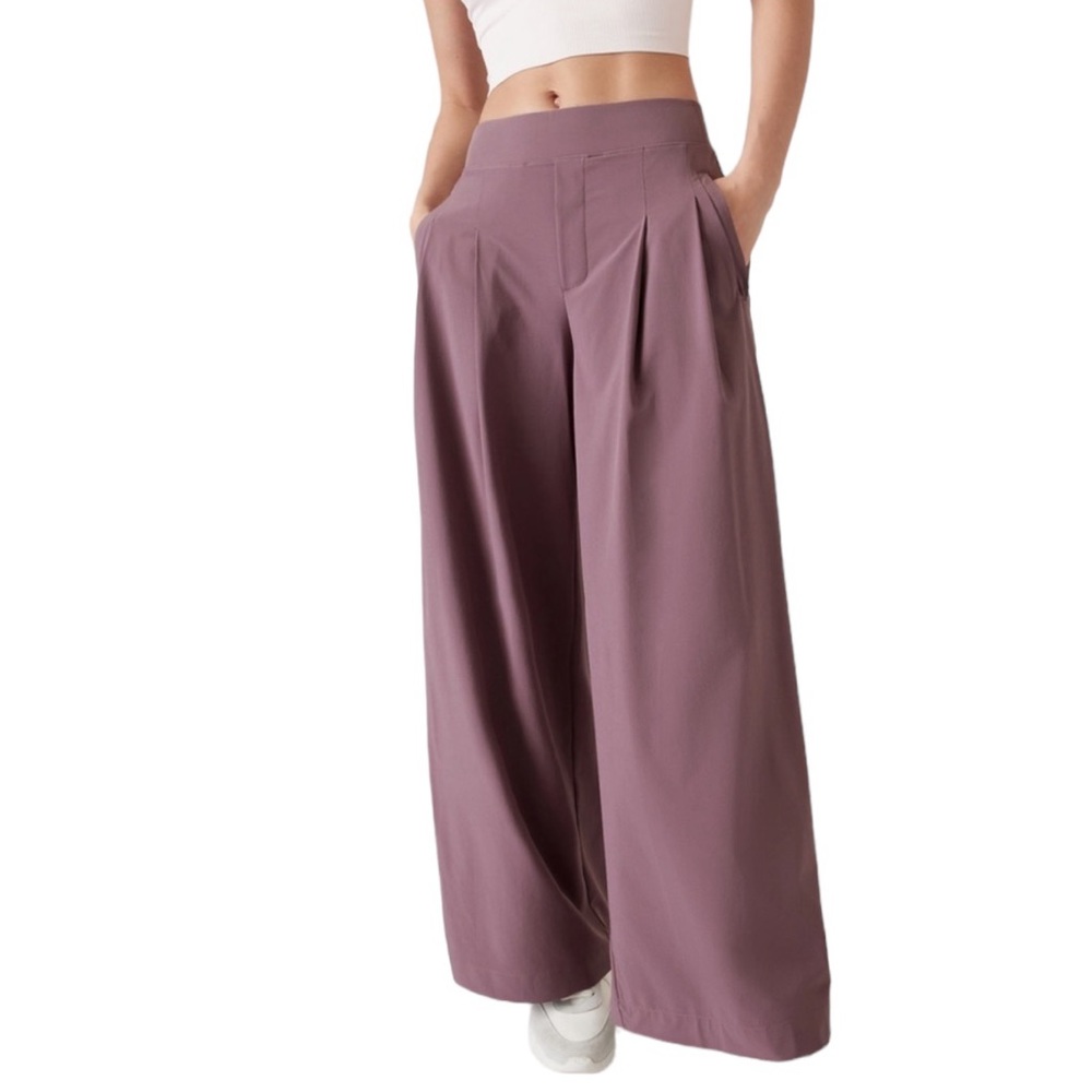 Athleta Brooklyn Heights High Rise Wide Leg Travel Pants Damask Mauve 8